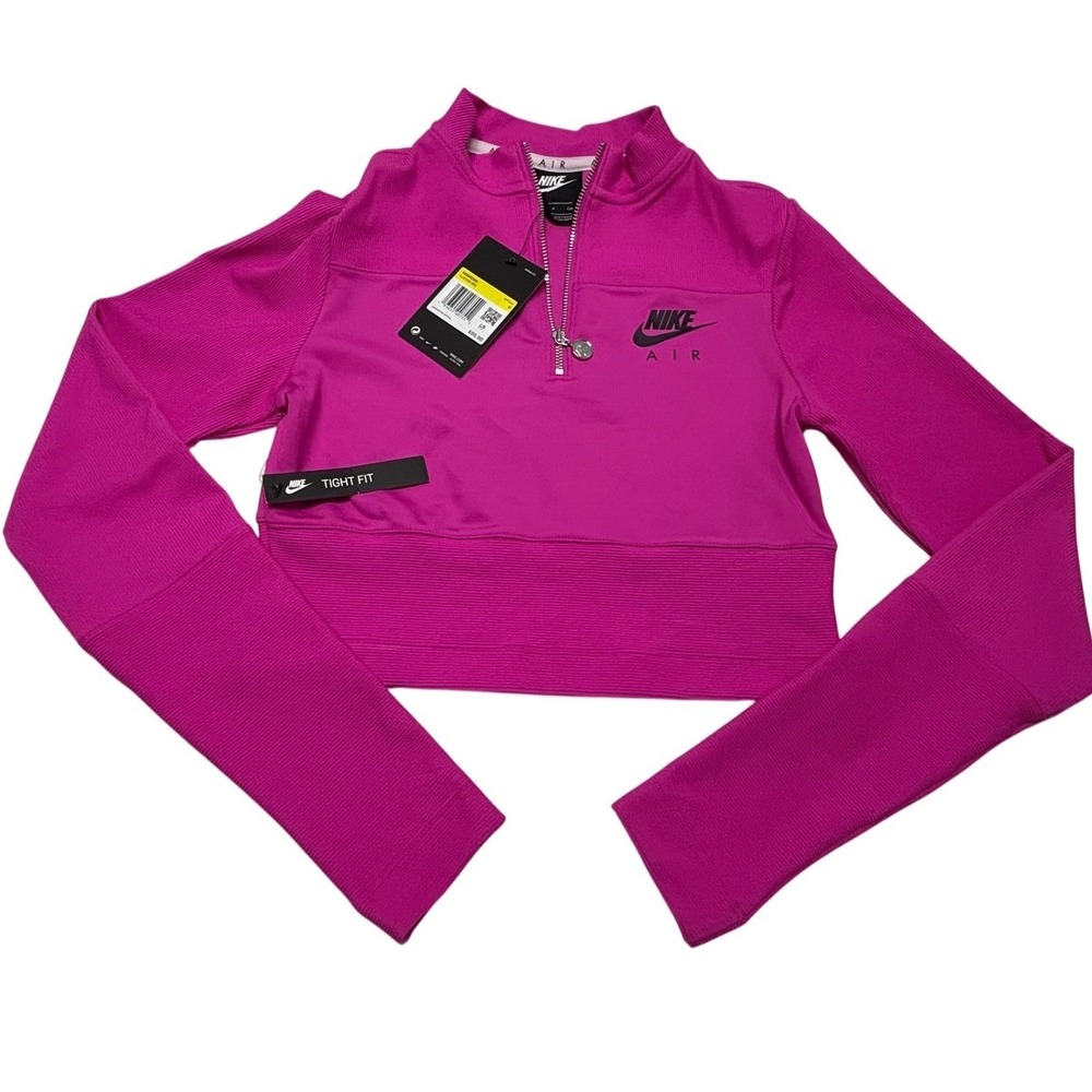 Nike Air Womens Top Size Small Tight Fit 1/4 Zip Crop Pink Ribbed CJ3108-601 NWT